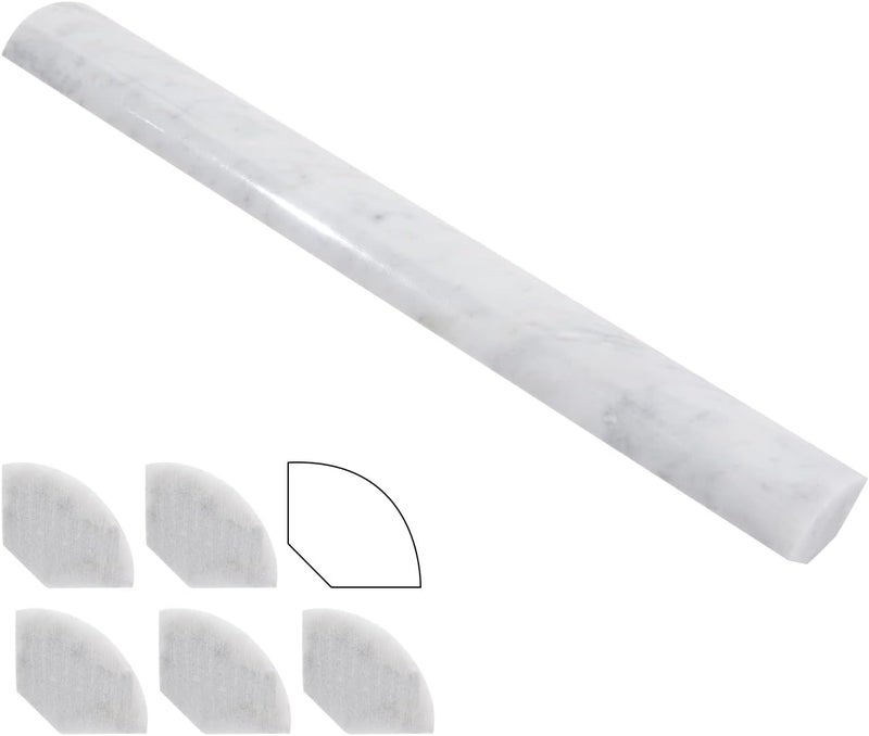 Lovdeco Carrara 1" X 12" Marble Quarter Round Tile Liner, Edge Trim Molding for Shower and Backsplash, Bullnose Tile Trim Polished, 6 Pcs/Box - Image 1